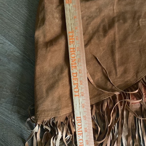 VTG Cedar Fringed Tan Suede true wrap Skirt size M boho festival rustic hippie - Picture 10 of 15